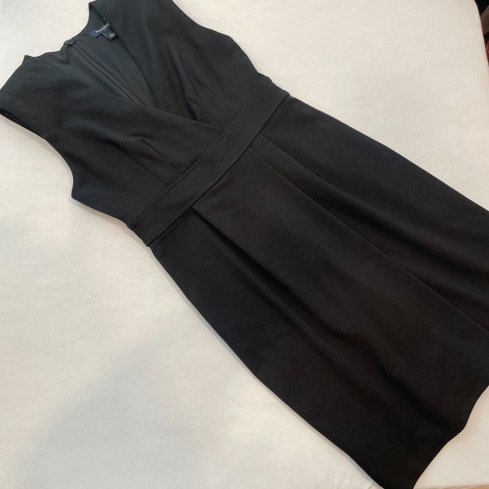~ Banana Republic 4 Dress Black Cocktail Sleeveless V Knee Midi Wrap S LBD - Picture 5 of 15